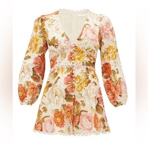 Zimmerman Bonita Linen Playsuit in Cream and Floral Size 0